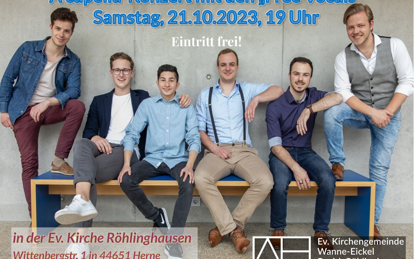 A capella-Konzert mit den Free Vocals am 21.10.2023, 19 Uhr in der Ev. Kirche Röhlinghausen