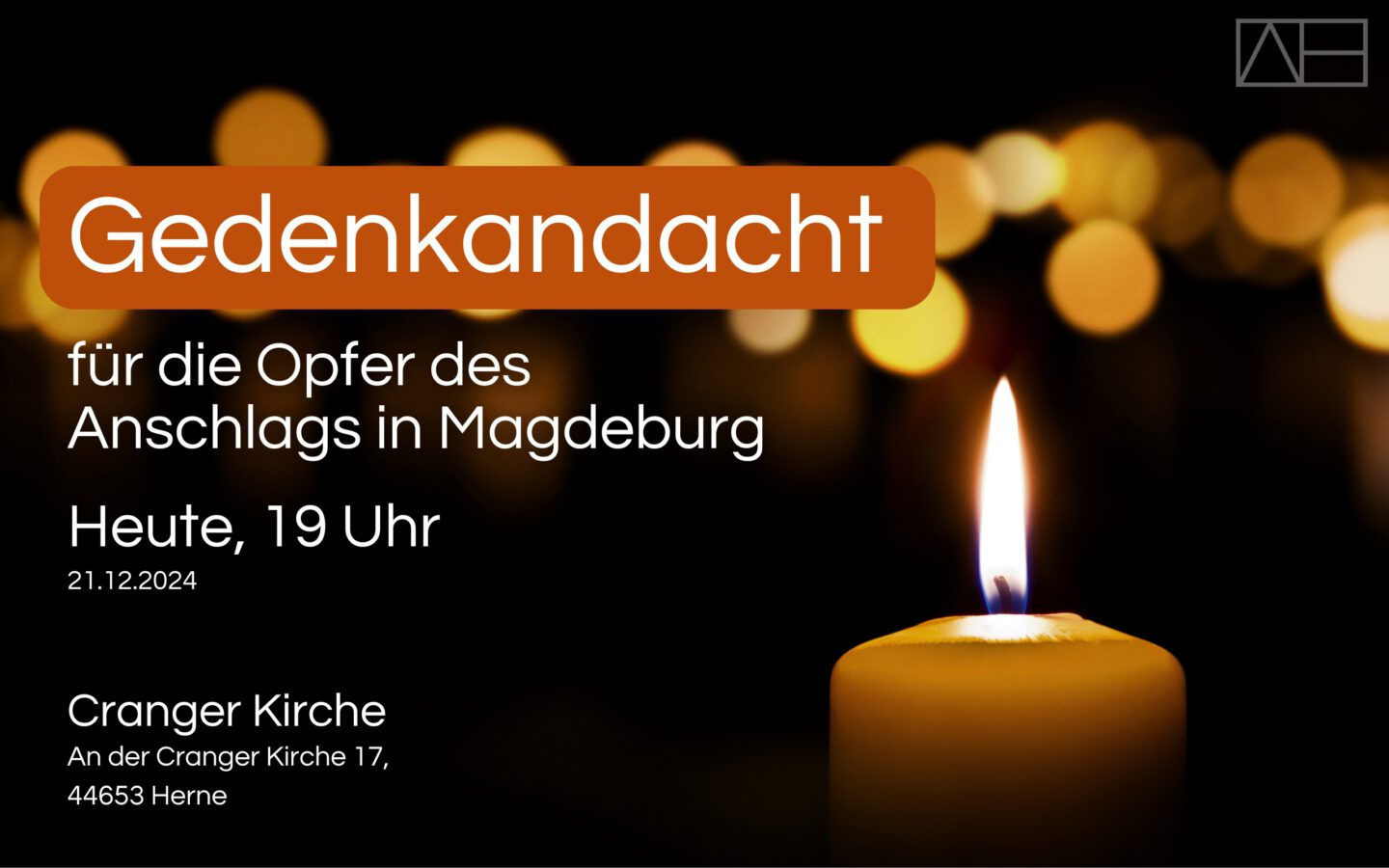 21.12.2024, 19 Uhr: Gedenkandacht für die Opfer in Magdeburg