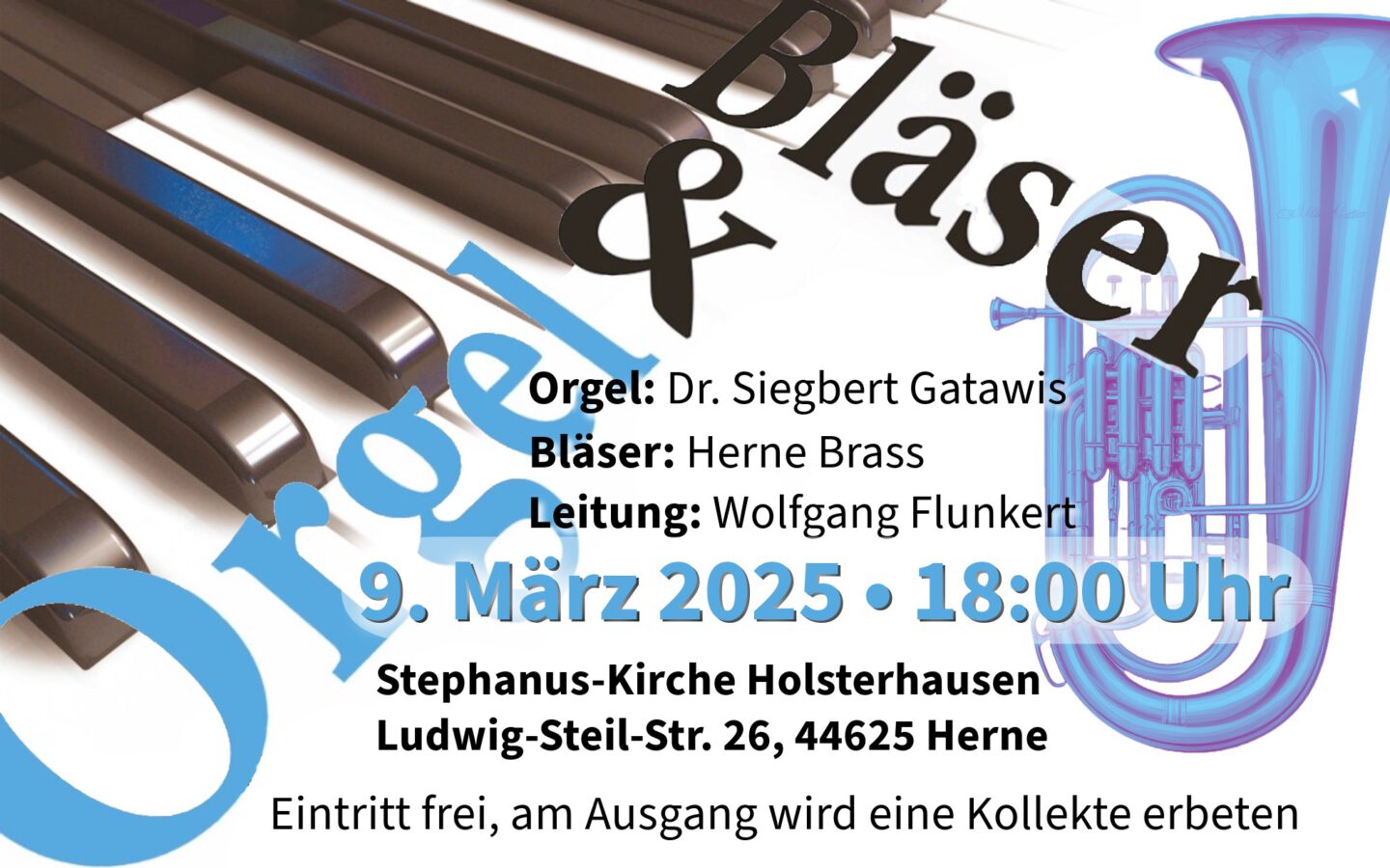 09.03.2025, 18 Uhr: Orgel & Bläser Konzert