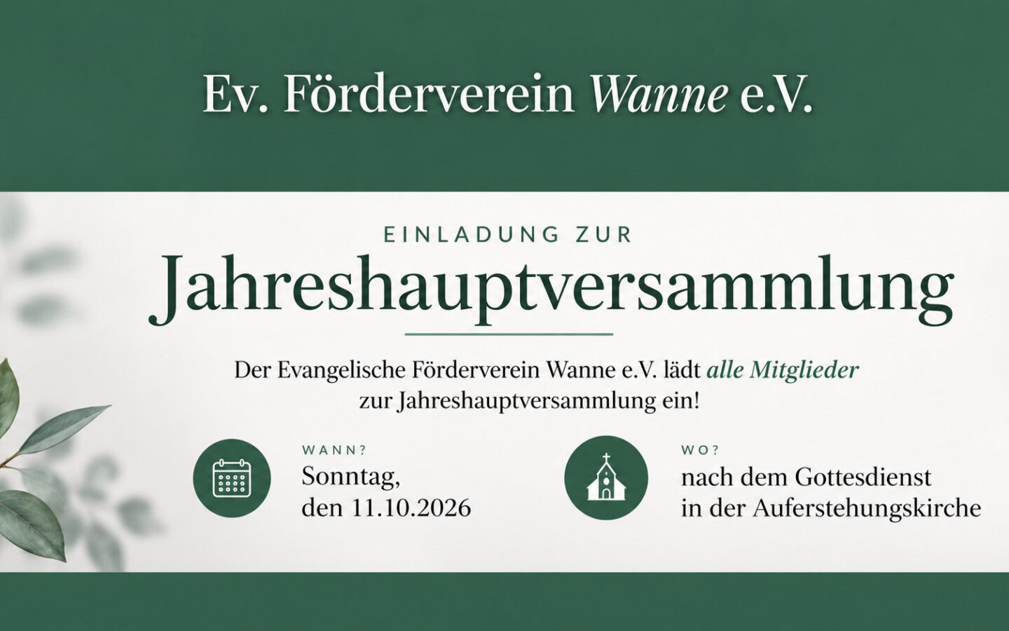 11.10.2026: Jahreshauptversammlung – Ev. Förderverein Wanne e.V.